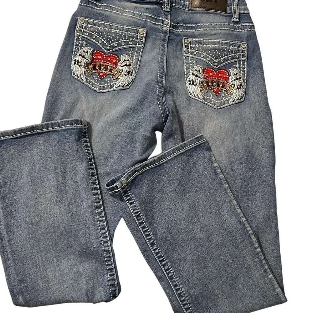 SKY Ladie’s Classic Pocket Bling Bootcut Jeans - Picture 2 of 12